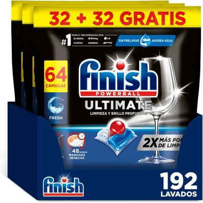 Finish Powerball Ultimate 192 Pastillas para Lavavajillas (Formato 3x64), Aroma Regular, Limpieza y Brillo Profundos Finish Powerball Ultimate 192 Pastillas para Lavavajillas (Formato 3x64), Aroma Regular, Limpieza y Brillo Profundos