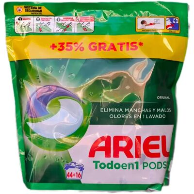 Ninguno CAPSULAS DE DETERGENTE LIQUIDO ARIEL PODS LAVADORA PACK TODO EN 1 44+16 LAVADOS Ninguno CAPSULAS DE DETERGENTE LIQUIDO ARIEL PODS LAVADORA PACK TODO EN 1 44+16 LAVADOS