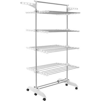 TECTAKE - Tendedero de torre ODELIA con ruedas, plegable, 4 niveles, Versátil con función plegable que ahorra espacio, 4 Estantes ajustables en altura sin escalonamientos, ajustables en ángulo, 2 Alas TECTAKE - Tendedero de torre ODELIA con ruedas, plegable, 4 niveles, Versátil con función plegable que ahorra espacio, 4 Estantes ajustables en altura sin escalonamientos, ajustables en ángulo, 2 Alas