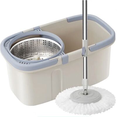 M2 TEC Fregona retráctil giratoria de 360 ° con cubo, mopa redonda de acero inoxidable de Doble accionamiento, Herramientas de limpieza automática para el hogar en seco y húmedo, 2 recambios M2 TEC Fregona retráctil giratoria de 360 ° con cubo, mopa redonda de acero inoxidable de Doble accionamiento, Herramientas de limpieza automática para el hogar en seco y húmedo, 2 recambios