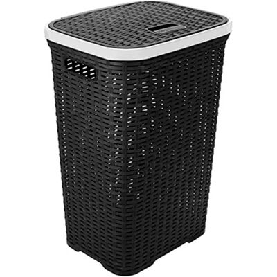 ACAN Tradineur - Cesto para ropa sucia, incluye tapa y asas, pongotodo rattan de plástico, cubo para colada, imitación de mimbre, fabricado en España (Antracita con aro blanco, 60 litros, 62 x 43 x 34 cm) ACAN Tradineur - Cesto para ropa sucia, incluye tapa y asas, pongotodo rattan de plástico, cubo para colada, imitación de mimbre, fabricado en España (Antracita con aro blanco, 60 litros, 62 x 43 x 34 cm)