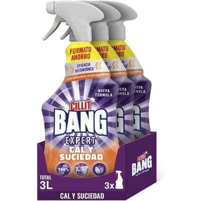 Cillit Bang - Spray Limpiador Cal y Suciedad, para Baño - 1 L, pack 3 unidades Cillit Bang - Spray Limpiador Cal y Suciedad, para Baño - 1 L, pack 3 unidades