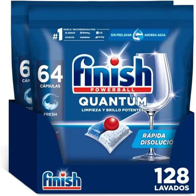Finish Powerball Quantum, 128 Pastillas para Lavavajillas, Limpieza y Brillo Potentes, Aroma Limón, Formato 2x64 Finish Powerball Quantum, 128 Pastillas para Lavavajillas, Limpieza y Brillo Potentes, Aroma Limón, Formato 2x64
