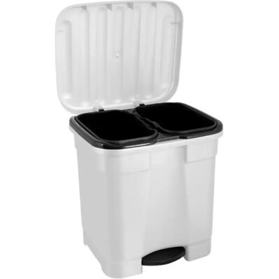 ACAN Tradineur - Cubo de basura con pedal y 2 compartimentos, plástico, contenedor basura, papelera con 2 cubos interiores, fabricado en España (Blanco - 46 litros - 45,5 x 43,5 x 39 cm) ACAN Tradineur - Cubo de basura con pedal y 2 compartimentos, plástico, contenedor basura, papelera con 2 cubos interiores, fabricado en España (Blanco - 46 litros - 45,5 x 43,5 x 39 cm)