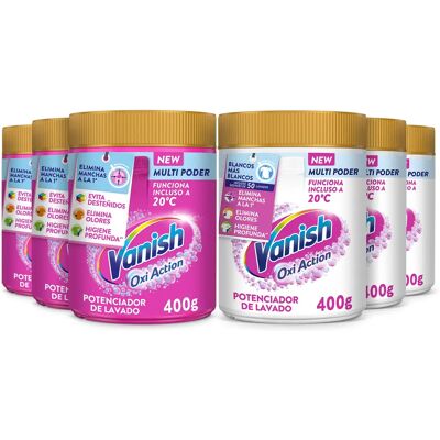 Vanish Oxi Advance Quitamanchas Lote 3x Ropa Blanca + 3x Ropa Color, Elimina Olores, Potenciador Lavado Polvo - 6x400 gr Vanish Oxi Advance Quitamanchas Lote 3x Ropa Blanca + 3x Ropa Color, Elimina Olores, Potenciador Lavado Polvo - 6x400 gr