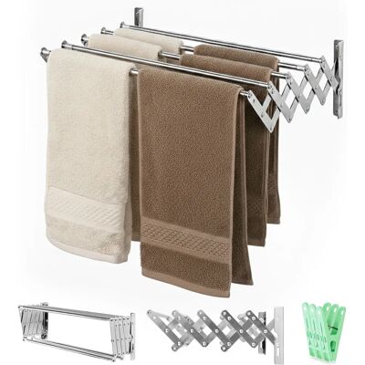 NONE RELAXTY Tendedero de Pared Plegable - Diferentes longitudes Extensible para Interior y Exterior con 5 Barras de Secado y Pinzas Incluidas NONE RELAXTY Tendedero de Pared Plegable - Diferentes longitudes Extensible para Interior y Exterior con 5 Barras de Secado y Pinzas Incluidas