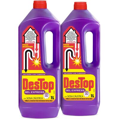 Destop - Desatascador Tuberías Express, Pack 2 Geles 1 Litro, Superconcentrado, Sosa Cáustica Destop - Desatascador Tuberías Express, Pack 2 Geles 1 Litro, Superconcentrado, Sosa Cáustica