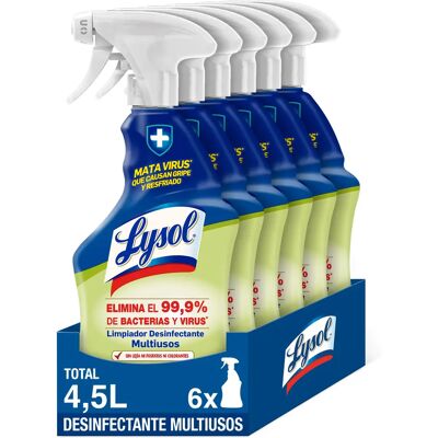 Lysol Spray desinfectante y limpiador multiusos, aroma frescor manzana - Pack 6x750 ml Lysol Spray desinfectante y limpiador multiusos, aroma frescor manzana - Pack 6x750 ml