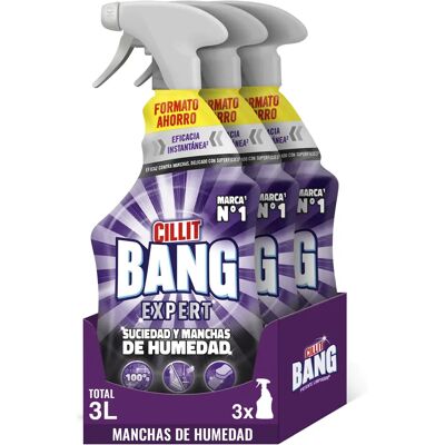 Cillit Bang - Spray Limpiador Suciedad y humedad, manchas negras para Baño, 3 sprays de 1L Cillit Bang - Spray Limpiador Suciedad y humedad, manchas negras para Baño, 3 sprays de 1L