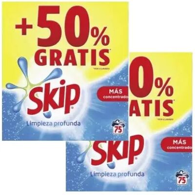 Ninguno SKIP Detergente en polvo Limpieza profunda - Pack AHORRO de 2x75 Dosis Ninguno SKIP Detergente en polvo Limpieza profunda - Pack AHORRO de 2x75 Dosis