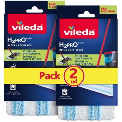 Vileda Pack 2 Recambios Mopa H2PRO Flat Mop Microfibra avanzada para limpieza profunda y eficaz Compatible con sistema separación agua limpia y sucia Lavable, reutilizable y duradero hasta 400 Vileda Pack 2 Recambios Mopa H2PRO Flat Mop Microfibra avanzada para limpieza profunda y eficaz Compatible con sistema separación agua limpia y sucia Lavable, reutilizable y duradero hasta 400