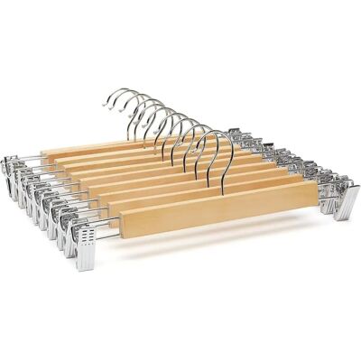 Ninguno C.A - Perchas de Madera Natural con Clips Antideslizantes y Ganchos Giratorios, Robusta y Brillante, Ideal para Pantalones, Shorts, Faldas, Calcetines y Ropa Interior Ninguno C.A - Perchas de Madera Natural con Clips Antideslizantes y Ganchos Giratorios, Robusta y Brillante, Ideal para Pantalones, Shorts, Faldas, Calcetines y Ropa Interior