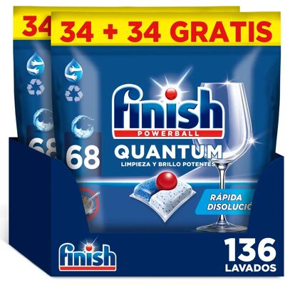 Finish Powerball Quantum, 136 Pastillas para Lavavajillas, Limpieza y Brillo Potentes, Aroma Regular, Formato 2x68 Finish Powerball Quantum, 136 Pastillas para Lavavajillas, Limpieza y Brillo Potentes, Aroma Regular, Formato 2x68