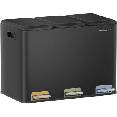 Ninguno SONGMICS HOME Papelera de Cocina Triple, Cubo de Basura de 3 x 15 L con Pedales Codificados por Colores, Sistema de Separación de Residuos, con Tapas y Cubos Interiores, Acero, Negro/Plata Metálico Ninguno SONGMICS HOME Papelera de Cocina Triple, Cubo de Basura de 3 x 15 L con Pedales Codificados por Colores, Sistema de Separación de Residuos, con Tapas y Cubos Interiores, Acero, Negro/Plata Metálico
