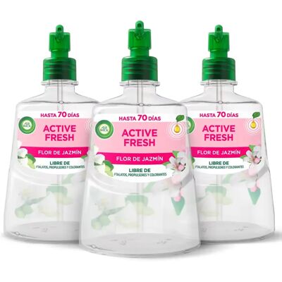 Air Wick Active Fresh Spray Automatico Sin Aerosol - Ambientador para Casa Flor de Jazmín, Brisa Marina y Algodón, 3 Recambios Air Wick Active Fresh Spray Automatico Sin Aerosol - Ambientador para Casa Flor de Jazmín, Brisa Marina y Algodón, 3 Recambios