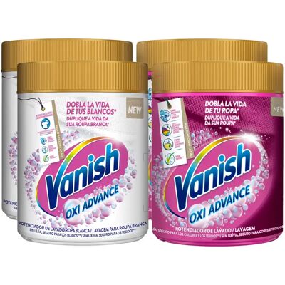 Vanish Oxi Advance Quitamanchas Lote Ropa Blanca + Ropa Color, Elimina Olores, Potenciador Lavado Polvo - 4x400 gr Vanish Oxi Advance Quitamanchas Lote Ropa Blanca + Ropa Color, Elimina Olores, Potenciador Lavado Polvo - 4x400 gr