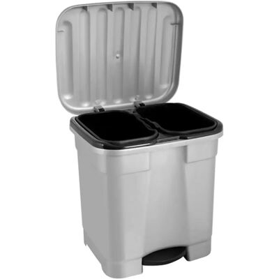 ACAN Tradineur - Cubo de basura con pedal y 2 compartimentos, plástico, contenedor basura, papelera con 2 cubos interiores, fabricado en España (Gris plata, 46 litros, 45,5 x 43,5 x 39 cm) ACAN Tradineur - Cubo de basura con pedal y 2 compartimentos, plástico, contenedor basura, papelera con 2 cubos interiores, fabricado en España (Gris plata, 46 litros, 45,5 x 43,5 x 39 cm)