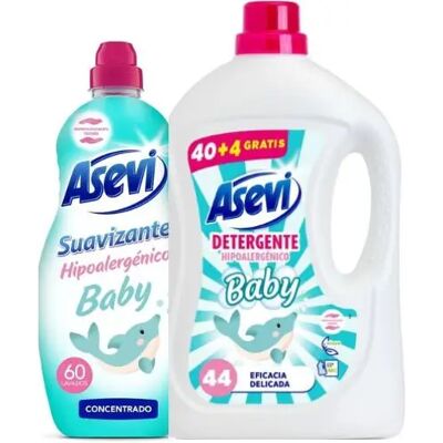 ASEVI Pack Detergente Baby delicado 44 Dosis + Suavizante Hipoalergénico Baby 60 Dosis - El mejor cuidado para la ropa de tu bebé ASEVI Pack Detergente Baby delicado 44 Dosis + Suavizante Hipoalergénico Baby 60 Dosis - El mejor cuidado para la ropa de tu bebé