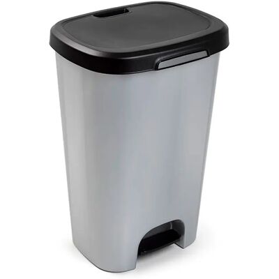 ACAN Tradineur - Cubo de basura con pedal, plástico, contenedor residuos, papelera, reciclaje, fácil vaciado, fabricado en España (Negro y plata - 50 litros - 62 x 41 x 35 cm) ACAN Tradineur - Cubo de basura con pedal, plástico, contenedor residuos, papelera, reciclaje, fácil vaciado, fabricado en España (Negro y plata - 50 litros - 62 x 41 x 35 cm)