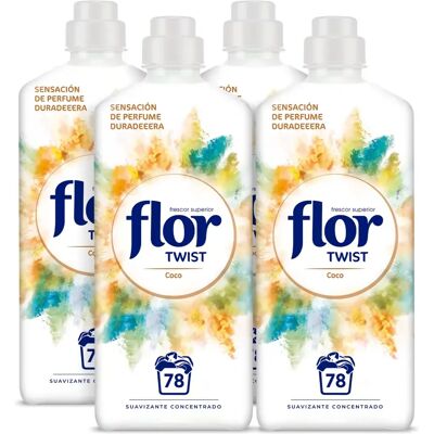 Suavizante Flor Concentrado para la Ropa x4, Twist Coco, Frutos Rojos, Melocotón, Delicado, Mediterraneo, Nenuco o Azul, 312 Lavados (4x 78 Lavados) Suavizante Flor Concentrado para la Ropa x4, Twist Coco, Frutos Rojos, Melocotón, Delicado, Mediterraneo, Nenuco o Azul, 312 Lavados (4x 78 Lavados)