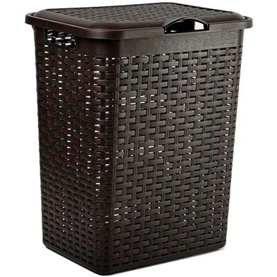 ACAN Tradineur - Cesto rattan para ropa sucia con tapa y asas, pongotodo de plástico, cubo para colada, imitación de mimbre, fabricado en España (Wengué - 38 litros - 49 x 38,5 x 29,5 cm) ACAN Tradineur - Cesto rattan para ropa sucia con tapa y asas, pongotodo de plástico, cubo para colada, imitación de mimbre, fabricado en España (Wengué - 38 litros - 49 x 38,5 x 29,5 cm)