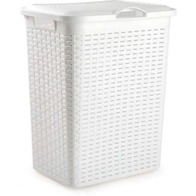 ACAN Tradineur - Cesto rattan para ropa sucia con tapa y asas, pongotodo de plástico, cubo para colada, imitación de mimbre, fabricado en España (Blanco - 38 litros - 49 x 38,5 x 29,5 cm) ACAN Tradineur - Cesto rattan para ropa sucia con tapa y asas, pongotodo de plástico, cubo para colada, imitación de mimbre, fabricado en España (Blanco - 38 litros - 49 x 38,5 x 29,5 cm)