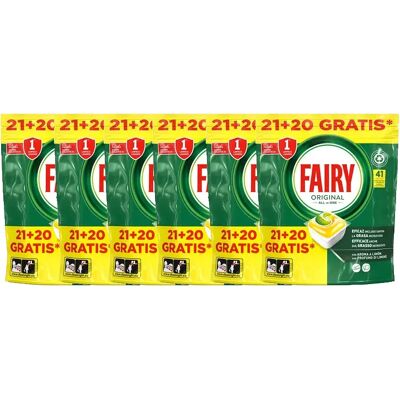 Ninguno Fairy Original Todo En Uno - Pack de 6 Bolsas de 41 Cápsulas para Lavavajillas (246 Cápsulas) - Elimina Grasa y Resequedad, Detergente con Aroma Limpio y Fresco Ninguno Fairy Original Todo En Uno - Pack de 6 Bolsas de 41 Cápsulas para Lavavajillas (246 Cápsulas) - Elimina Grasa y Resequedad, Detergente con Aroma Limpio y Fresco