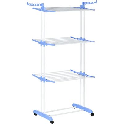 HOMCOM Tendedero Vertical Plegable con Ruedas de 3 Niveles 73x64x177 cm Azul HOMCOM Tendedero Vertical Plegable con Ruedas de 3 Niveles 73x64x177 cm Azul