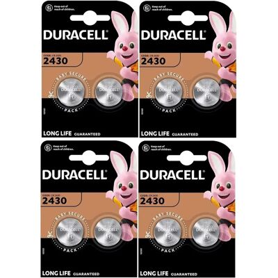 8X Duracell CR 2430 (4 blísters de 2 baterías) 8 pilas (CR2430) - Paquete de 8 pilas Duracell CR 2430 (4 blísters de 2 baterías cada uno) 8X Duracell CR 2430 (4 blísters de 2 baterías) 8 pilas (CR2430) - Paquete de 8 pilas Duracell CR 2430 (4 blísters de 2 baterías cada uno)