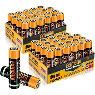Batería de Carbón AA-R6 y AAA-R03 de 1,5 Voltios Alto rendimiento, Pilas Gama Performance 24-96Pcs Extrastar Batería de Carbón AA-R6 y AAA-R03 de 1,5 Voltios Alto rendimiento, Pilas Gama Performance 24-96Pcs Extrastar