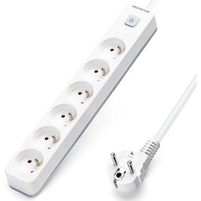 Aigostar Regleta alargador de 6 Tomas con Interruptor y Protección Infantil, 1.5/3/5 M, Francés, Blanco, 16A 250V Aigostar Regleta alargador de 6 Tomas con Interruptor y Protección Infantil, 1.5/3/5 M, Francés, Blanco, 16A 250V