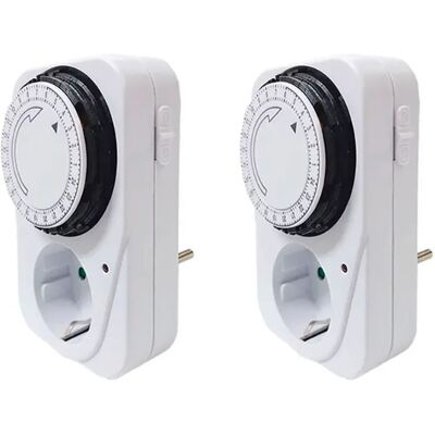 Ninguno Temporizador mecánico de 24 horas, temporizador cíclico para interior, color blanco, Enchufe Europeo, IP20 analógico, 30VAC, 3500W, 16A, pack de 2 unidades. Ninguno Temporizador mecánico de 24 horas, temporizador cíclico para interior, color blanco, Enchufe Europeo, IP20 analógico, 30VAC, 3500W, 16A, pack de 2 unidades.