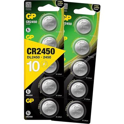 Ninguno GP CR2450 3V - Pack de 10 Pilas CR 2450 de Litio botón Litio Puro, Mayor Rendimiento y duración Sin Mercurio Ninguno GP CR2450 3V - Pack de 10 Pilas CR 2450 de Litio botón Litio Puro, Mayor Rendimiento y duración Sin Mercurio