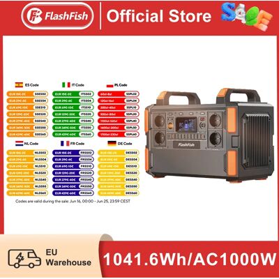 FF Flashfish F132 Lifepo4 Generador solar 1000W Estación de energía portátil 1041.6Wh LEP Power Bank Batería USB Tipo-C AC para el hogar FF Flashfish F132 Lifepo4 Generador solar 1000W Estación de energía portátil 1041.6Wh LEP Power Bank Batería USB Tipo-C AC para el hogar