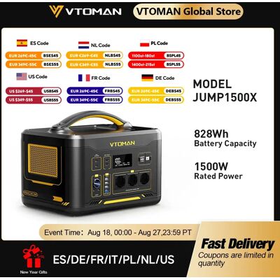 VTOMAN JUMP 1500X estación de energía portátil Camping LiFePO4 batería 828Wh 1500W salidas de CA generador Solar para el hogar RV al aire libre VTOMAN JUMP 1500X estación de energía portátil Camping LiFePO4 batería 828Wh 1500W salidas de CA generador Solar para el hogar RV al aire libre