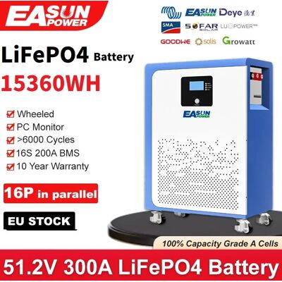EASUN POWER EASUN 300Ah/15kwh 200Ah/10kwh 100Ah/5kwh 48v 51.2v 16S Lifepo4 batería de hierro y litio paralelo 6000+ energía Solar y doméstica EASUN POWER EASUN 300Ah/15kwh 200Ah/10kwh 100Ah/5kwh 48v 51.2v 16S Lifepo4 batería de hierro y litio paralelo 6000+ energía Solar y doméstica