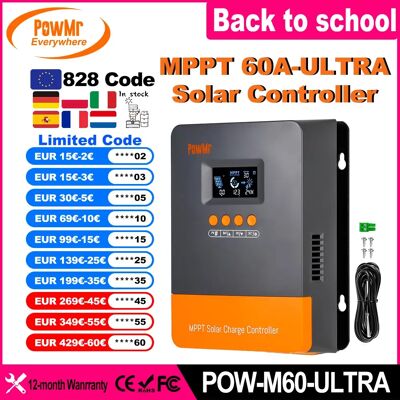 PowMr Powermr EU MPPT 60A controlador de carga Solar 12V 24V 36V 48V más regulador DSP funciona para batería Lifepo4 V Panel Solar PowMr Powermr EU MPPT 60A controlador de carga Solar 12V 24V 36V 48V más regulador DSP funciona para batería Lifepo4 V Panel Solar