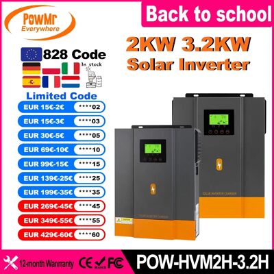 PowMr-inversores solares híbridos, 3,2 kW, 24V, 12V, lavado sinusoidal puro, 80A, MPPT, controlador de carga Solar, carga de batería de litio con WIFI PowMr-inversores solares híbridos, 3,2 kW, 24V, 12V, lavado sinusoidal puro, 80A, MPPT, controlador de carga Solar, carga de batería de litio con WIFI