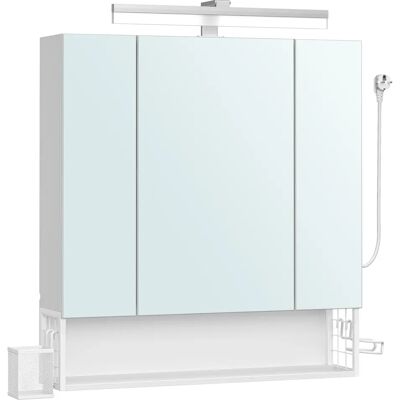VASAGLE Armario de Baño con Espejo 3 Puertas, Mueble de Pared con Espejo, Enchufe, Cesta Colgante, Soporte para Secador de Pelo, para Baño, Lavabo, Blanco Nube VASAGLE Armario de Baño con Espejo 3 Puertas, Mueble de Pared con Espejo, Enchufe, Cesta Colgante, Soporte para Secador de Pelo, para Baño, Lavabo, Blanco Nube