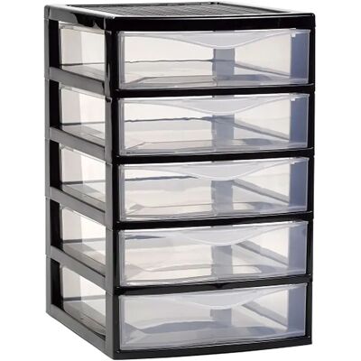 ACAN Tradineur - Cajonera guadiana de sobremesa, incluye 5 cajones transparentes, torre de almacenaje, armario, baño, oficina, fabricada en España (Negro - 28 x 18 x 21,5 cm - Modelo aleatorio) ACAN Tradineur - Cajonera guadiana de sobremesa, incluye 5 cajones transparentes, torre de almacenaje, armario, baño, oficina, fabricada en España (Negro - 28 x 18 x 21,5 cm - Modelo aleatorio)