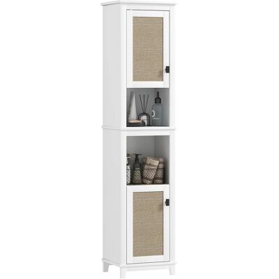 HOMCOM Columna de Baño con 2 Puertas con Frontal de Ratán 40x30x167,5 cm Blanco HOMCOM Columna de Baño con 2 Puertas con Frontal de Ratán 40x30x167,5 cm Blanco