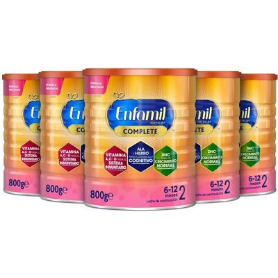 Pack x5 Enfamil Complete 2, Leche Infantil de Continuación de 6 a 12 Meses, 800 gr - Pack de 5 Latas Pack x5 Enfamil Complete 2, Leche Infantil de Continuación de 6 a 12 Meses, 800 gr - Pack de 5 Latas
