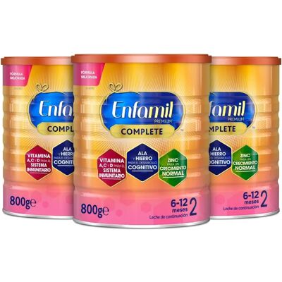 Pack x3 Enfamil Complete 2, Leche Infantil de Continuación de 6 a 12 Meses, 800 gr - Pack de 3 Latas Pack x3 Enfamil Complete 2, Leche Infantil de Continuación de 6 a 12 Meses, 800 gr - Pack de 3 Latas