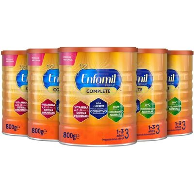 Pack x5 Enfamil Complete 3, Leche Infantil de Continuación de 1 a 3 años, 800 gr - Pack de 5 Latas Pack x5 Enfamil Complete 3, Leche Infantil de Continuación de 1 a 3 años, 800 gr - Pack de 5 Latas