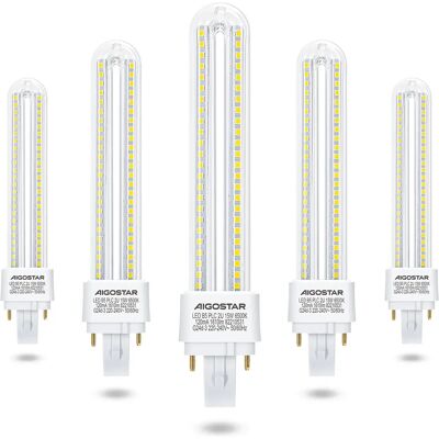 Aigostar Pack de 5 Bombillas LED PLC 2U, tubo de 11W/12W/15W, Maiz G24d-3, 2 Pines, Luz fría 6500K, No regulable Aigostar Pack de 5 Bombillas LED PLC 2U, tubo de 11W/12W/15W, Maiz G24d-3, 2 Pines, Luz fría 6500K, No regulable