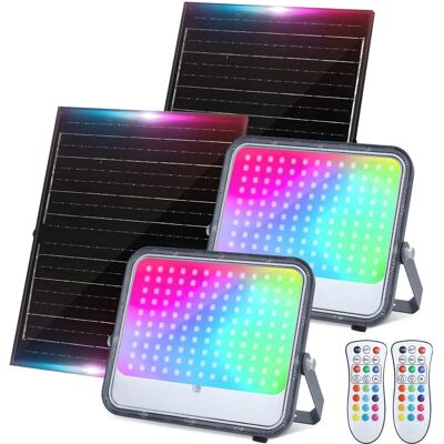 Aigostar Focos LED Exterior Solares RGBW, Cambio de Color 200W, Foco RGB+6500K y 3 Modos, Regulable, Control Remoto, IP66 Impermeable, Proyector LED RGB para Fiestas Jardín Terraza, 2 pcs(1) Aigostar Focos LED Exterior Solares RGBW, Cambio de Color 200W, Foco RGB+6500K y 3 Modos, Regulable, Control Remoto, IP66 Impermeable, Proyector LED RGB para Fiestas Jardín Terraza, 2 pcs(1)