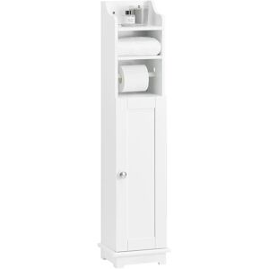 Gabinete de baño SoBuy con soporte para papel higiénico - Blanco - Cinco compartimentos Gabinete de baño SoBuy con soporte para papel higiénico - Blanco - Cinco compartimentos
