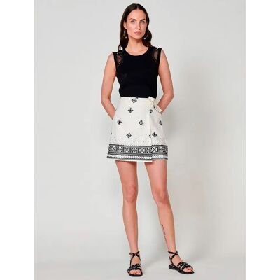 Koroshi Falda Pareo de Lino Crudo y Negro para Mujer Koroshi Falda Pareo de Lino Crudo y Negro para Mujer