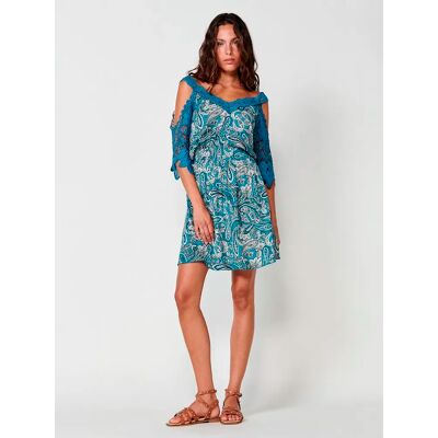 Koroshi Vestido Corto Turquesa para Mujer Koroshi Vestido Corto Turquesa para Mujer