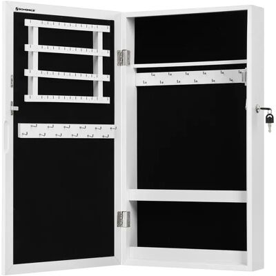SONGMICS Armario Joyero de Pared, Armario de Joyas con Espejo, Organizador de Joyas para Ahorrar Espacio, Superficie Blanca y Forro Greige/Negro/Superficie Marrón Rústico y Forro Negro SONGMICS Armario Joyero de Pared, Armario de Joyas con Espejo, Organizador de Joyas para Ahorrar Espacio, Superficie Blanca y Forro Greige/Negro/Superficie Marrón Rústico y Forro Negro